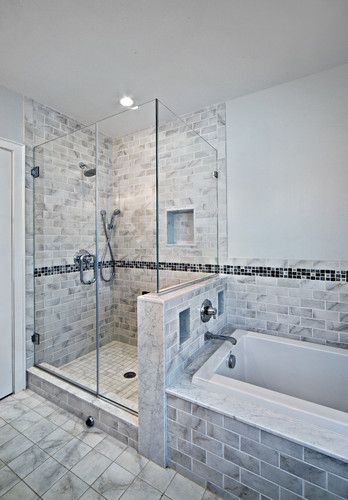 Half Wall Shower Design, Pictures, Remodel, Decor and Ideas - page 8 Half Wall Shower, Makeover Kamar Mandi, Ideas Baños, Bad Inspiration, Small Remodel, Bathroom Tile Designs, Bathroom Remodel Shower, Trendy Bathroom, Bath Room