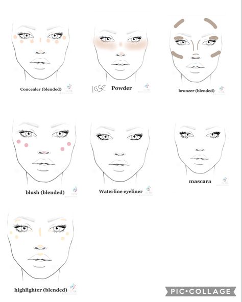 Aesthetic Makeup Step By Step, Makeup Tut Photo, Makeup Tutorial On Picture, How To Base Makeup, Natural Makeup Template, Make Up Tutorial Pictures, Make Up Layout On Face, Makeup Face Charts Ideas, Makeup Placement Face Chart