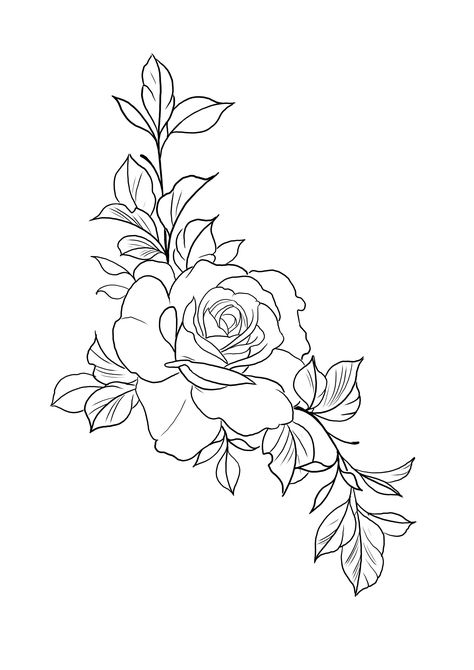 Ornamental Rose Tattoo, Rose And Vine Tattoo, Rose Vine Tattoo Stencil, Roses Outline Tattoo, Rose Tattoos Stencil, Roses Tattoo Stencil Design, Rose Flower Tattoo Stencil, Cabbage Rose Tattoo, Rose Tattoo On Hip