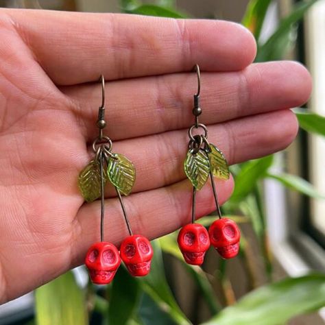 Faster shipping. Better service Skull Hanging, Cherry Leaf, Pearl Logo, Bead Earring, Gothic Earrings, Polymer Clay Jewelry Diy, Crochet Fall, Clay Earring, Earring Ideas