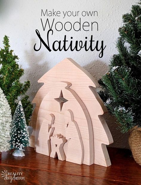 Learn how to make this DIY Wooden Nativity as a puzzle or holiday decor using your scroll saw! #Christmas {Reality Daydream} Nativity Pattern, Wooden Nativity Scene, Wooden Nativity Set, Wooden Crib, Wooden Nativity Sets, Wooden Nativity, Kerajinan Diy, Diy Nativity, Scroll Saw Patterns Free