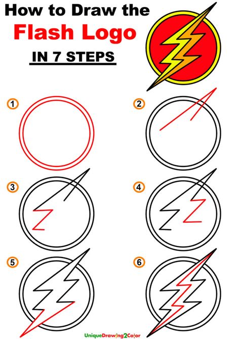 How to Draw the Flash Logo Step by Step The Flash Emblem, How To Draw Flash, The Flash Art Drawing, The Flash Drawing Sketches, Super Hero Drawings Easy, Logo Step By Step, The Flash Logo, Flash Drawing, Helmet Drawing