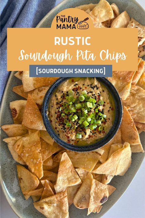 These simple to make sourdough pita chips are perfect for snacking! They work well with dips, charcuterie boards, nachos - pretty much anything you can think of where you need a good all round pita chip! Sourdough Pita Bread Recipe, Sourdough Pita Bread, Sourdough Treats, Sourdough Pita, Pita Chips Recipe, Recipe Using Sourdough Starter, Pita Bread Recipe, Bbq Plates, Dough Starter