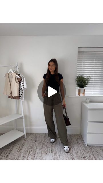 India-Rose 🦋 on Instagram: "Khaki trousers GRWM 🖤🍂 

Comment ‘link’ for a direct outfit link sent to your DM x

#khakistyle #autumnstyle #ootd 

🗝️ style styling stylist basic basics capsule wardrobe idea ideas fashion inspo inspiration ootd outfit of the day grwm get ready with me getting dressed reel mix and match easy to put together minimal monochrome neutral tones staple simple classic classy chic smart casual dressy office work wear attire corporate teacher blogger summer looks autumn transitional" Khaki Trousers Outfit, Chic Smart Casual, Basics Capsule Wardrobe, Basics Capsule, Minimal Monochrome, Office Work Wear, India Rose, Khaki Trousers, Trouser Outfit