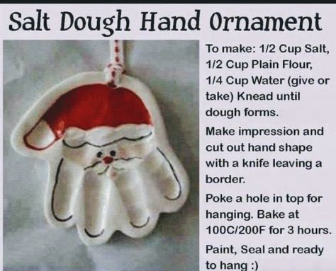 Salt Dough Christmas Ornaments, Salt Dough Recipe, Grandparents Ornament, Handprint Ornaments, Handprint Christmas, Diy Christmas Presents, Salt Dough Ornaments, Dough Ornaments, Food Ornaments