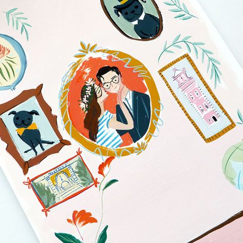 August 2016 Blog Posts - gallery wall gouache painting for Save the Date. illustrated by Laura Shema for Jolly Edition Save The Date Illustrations, Jolly Edition, Illustrated Wedding Invitations, Animal Caricature, Invitations Ideas, Gifts For The Home, Country Engagement, Date Invitation, Custom Wedding Stationery