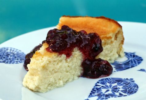 original recipe for Ostkaka (Swedish Cheesecake) by Rachel Rappaport Ostkaka Recipe, Lemon Ricotta Pound Cake, Ricotta Pound Cake, Basque Cake, Swedish Cuisine, Sweet Milk, Norwegian Food, Blueberry Sauce, Sweet Recipe