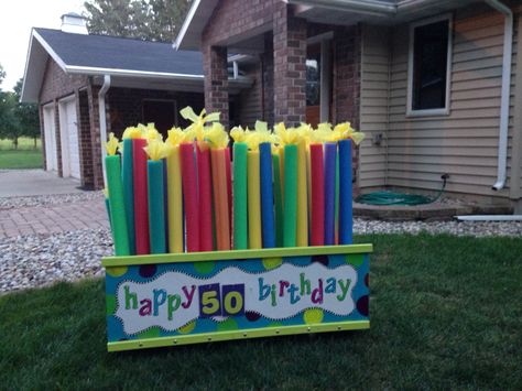 Mom's 75th Birthday Gift Ideas, 40th Birthday Yard Decorations, Fun 50th Birthday Ideas, Pool Noodle Birthday Candles, 65th Birthday Ideas, Pool Noodle Candles, 60th Birthday Ideas For Dad, 50th Birthday Ideas, 60th Bday