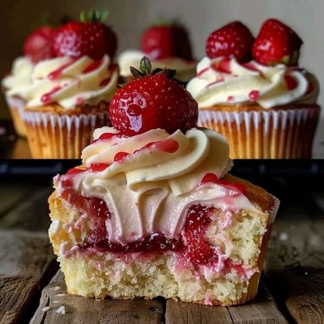 Ina Garten Strawberry Cheesecake Cupcakes  ￼  Strawberry Cheesecake Cupcakes  Ingredients: • 1 1/2 cups graham cracker crumbs • 1/4 cup melted unsalted butter • 2 cups softened cream cheese • 3/4 cup granulated sugar • 2 large eggs • 1 tsp vanilla extract • 1/4 cup sour cream • 1 cup fresh strawberries • 2 tbsp strawberry jam Strawberry Compote: • 1 cup fresh strawberries • 1/4 cup granulated sugar • 1 tbsp lemon juice • 1 tsp cornstarch dissolved in 1 tbsp cold water  Directions: 1. Preheat your oven to 325°F (165°C) and get your cupcake pan ready with liners. 2. Mix up those graham cracker crumbs with the melted butter until they're all cozy together, then press them into the bottom of each cupcake liner like you're giving them a little bed to rest in. 3. Beat the cream cheese and sugar Strawberry Cheesecake Cupcakes Recipe, Strawberry Cheesecake Cupcakes, Summer Desert, Recipes Strawberry, Tin Recipes, Teriyaki Recipe, Mini Bundt, Strawberry Delight, Chicken Teriyaki