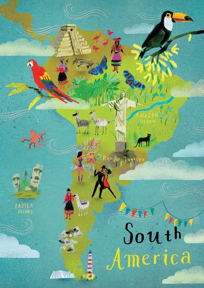 South America postcard Travel Map Illustration, Latin America Map, South America Continent, South America Map, South America Destinations, Map Illustration, America Map, Travel Map, We Are The World