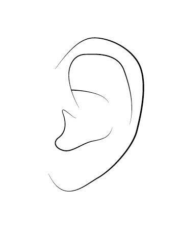 Ear Piercing Template, Ear Line Drawing, Draw Ear, Ear Sketch, Ear Illustration, Ear Template, Dynamic Hair, Skin Shading, Ear Drawing