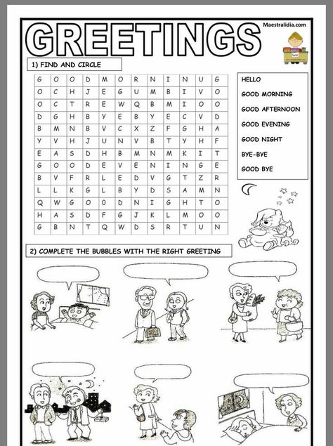 Greeting Worksheet For Kids, Greetings Worksheets For Kids, Greetings Activities For Kids, Worksheets For Year 1, Greetings Worksheets, English Teaching Materials, English Teaching Resources, English Activities For Kids, English For Beginners