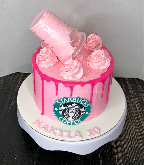 Starbucks Pink Drink Cake, Pink Drink Cake, Starbucks Birthday Cake, Pink Drink Starbucks, Drink Cake, Birth Cakes, Starbucks Party, Starbucks Pink Drink, Starbucks Cake