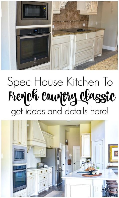 french country classic kitchen update from standard builder kitchen Modern French Country Kitchen, French Country Kitchen Ideas, Builder Grade Kitchen, Spec House, Modern Kitchen Renovation, Country Kitchen Ideas, Modern French Country, French Country Kitchens, Beautiful Kitchen Designs