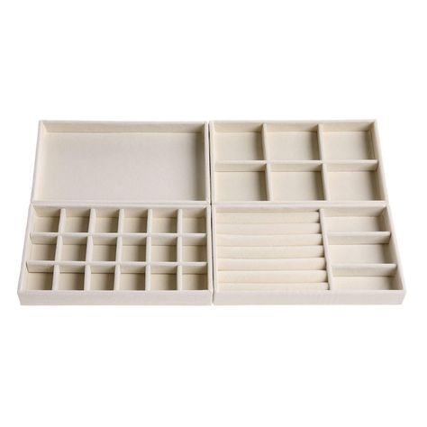 PRICES MAY VARY. 【4pcs jewelry drawer organiser】Each jewelry drawer organizer set includes18-Grid Tray(1pc), 6-Grid Tray (1pc), Ring Display Tray (1pc),blank Tray (1pc) for storing jewelry. Size: about 21*12*2.5cm/8.3"x4.7"x1" 【Quality Material】The interior of thesejewelry trays is made of MDF, which is sturdy and durable. The area where the jewelry is stored is wrapped in fine flannel to protect your jewelry. 【Detachable and Ddjustable】These jewelry drawer organizer inserts can store your rings Jewelry Drawer Organizer, Tray For Dresser, Jewelry Organizer Drawer, Jewelry Tray Organizer, Jewelry Drawer, Ring Display, Drawer Inserts, Stackable Jewelry, Display Tray