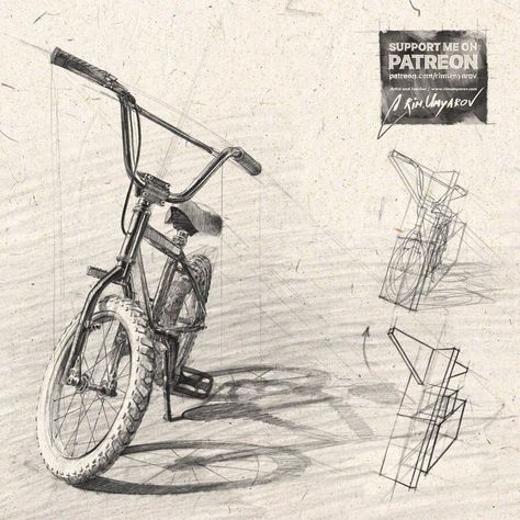 Pencil Tutorial Drawing Study Analytical Drawing, Bicycle Sketch, Pencil Drawing Pictures, Bicycle Drawing, Drawing Basics, Basic Sketching, Pencil Tutorial, Bike Artwork, Sketch Practice