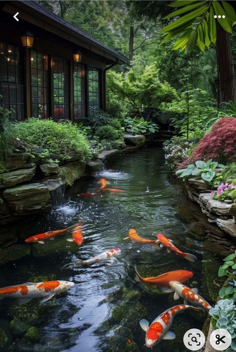 English Garden Design Ideas, Koi Pond Design, Kolam Koi, Fish Pond Gardens, English Garden Design, Garden Pond Design, Japan Garden, Traditional Cottage, Pond Water Features