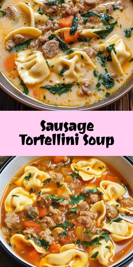 Savor the Season with Savory Sausage Tortellini Autumn Soup | Cozy Fall Recipe Warm up this November with a comforting bowl of Sausage Tortellini Autumn Soup! This hearty dish combines flavorful Italian sausage, tender tortellini, and seasonal veggies, perfect for chilly evenings. Easy to make and full of autumn goodness, it’s a must-try for any soup lover! :fallen_leaf::bowl_with_spoon: #SausageTortelliniSoup #AutumnRecipes #ComfortFood Tortellini Soup Crockpot, Fine Cooking Recipes, Italian Sausage Tortellini Soup, Soup Cozy, Autumn Soup, Italian Soup Recipes, Spinach Tortellini Soup, Seasonal Veggies, Sausage Tortellini Soup