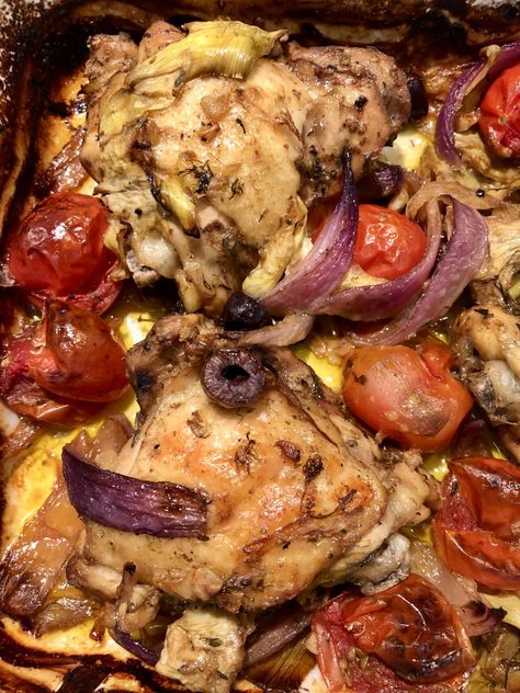 One Pan Roasted Greek Chicken “Salad” Greek Salad Chicken, Sheet Dinner, Earth Food, Hungry Happens, Greek Chicken Salad, Greek Salad Recipes, Greek Chicken, Mediterranean Dishes, Make Ahead Meals