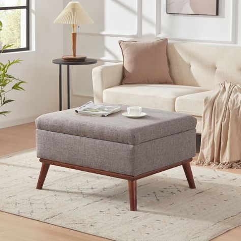 George Oliver Jessalynn Upholstered Storage Ottoman & Reviews | Wayfair Large Storage Ottoman, Sitting Bench, Ottoman With Storage, Brown Bar Stools, Large Ottoman, Deco Studio, Coffee Table Rectangle, Upholstered Storage, Upholstered Ottoman