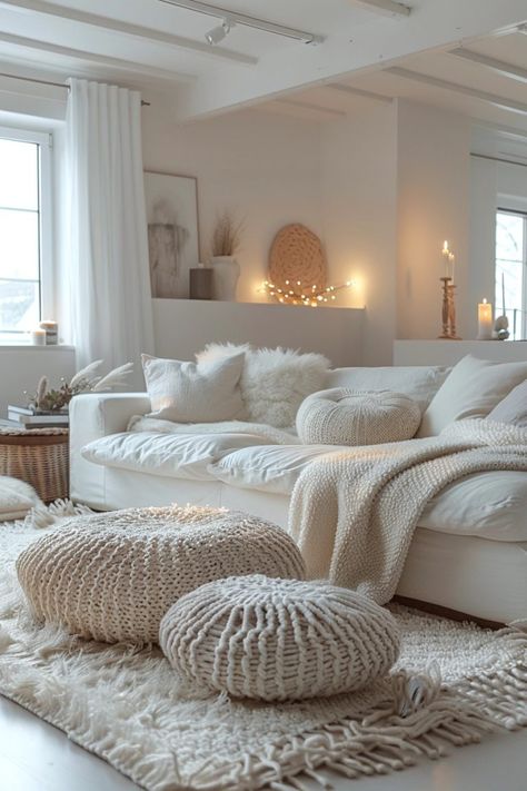 29 Scandinavian Interior Ideas to Embrace Simplicity and Comfort 15 Nordic Design Interior, White Scandinavian Living Room, Scandinavian Winter, Fluffy Rugs, Nordic Interior Design, Scandinavia Design, Scandinavian Lifestyle, Winter Whites, House Vibes