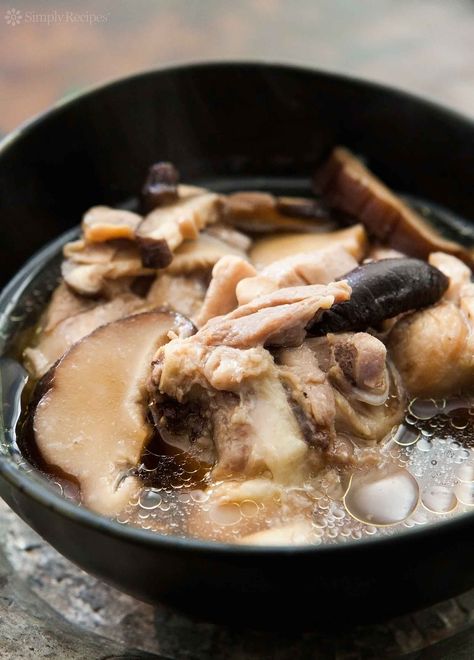 Chicken Soup with Ginger and Shiitake Mushrooms Recipe | SimplyRecipes.com Soup With Chicken Thighs, Chicken Soup With Ginger, Shiitake Mushrooms Recipes, Chicken Ginger, Asian Soups, Soup With Chicken, Soup Chicken, Chicken Recipes Video, Shiitake Mushrooms