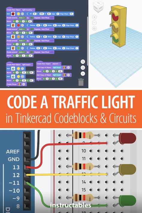 Use Tinkercad Codeblocks and Circuits to design and code a traffic light. #Instructables #education #electronics #technology #Arduino Tinkercad Circuits, Projects Science, Stem School, Code Blocks, Retro Computer, Computer Coding, 3d Printer Projects, Light Board, Study Board