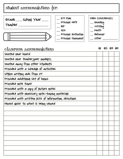 FREE CHECKLIST~  Track student accommodations with this helpful checklist…great to leave for the sub too! Principal Ideas, School Week, Special Education Resources, Classroom Behavior, School Psychology, Teacher Organization, Beginning Of School, It's Friday, Teacher Tools