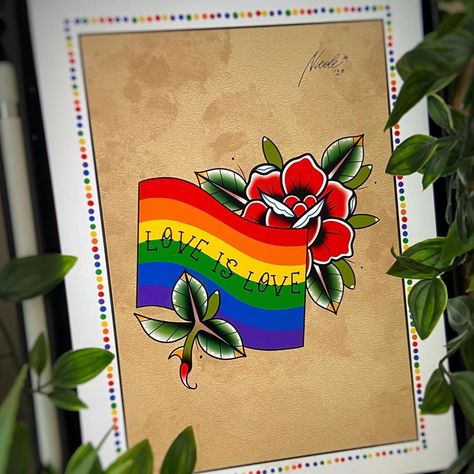 Nicole - Old School Tattoos on Instagram: “• Pride • 🌈 🌈 🌈 💙 Be proud of who u are • • • • •  #pride  #pridemonth #pride🌈 #pridemonth2020 #pride2020 #ipad #americanstyle…” Old School Tattoos, Pride Tattoo, School Pride, School Tattoo, Old School Tattoo, Illustration Sketches, Be Proud, Traditional Tattoo, Tattoo Drawings