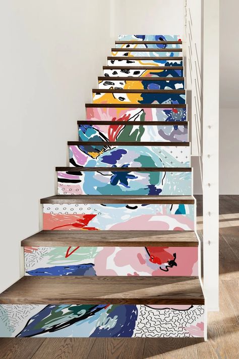 Mural For Stairway Wall, Stairs Mural, Stairs Wallpaper, Wallpaper Stairs, Stair Art, Nobody Asked, 3d Graffiti, Flooring For Stairs, Aj Wallpaper