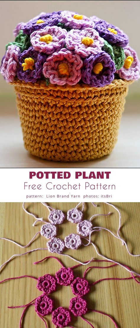 Potted Plant Crochet Flowers Free Pattern, Crochet Cactus, Crochet Bouquet, Pola Amigurumi, Crochet Plant, Crochet Vintage, Crochet Flower Patterns, Diy Crochet Projects, Free Crochet Patterns