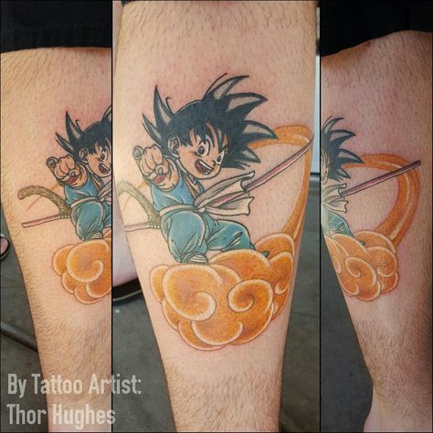 Goku and Nimbus Cloud Goku On Nimbus Tattoo, Flying Nimbus Tattoo, Nimbus Cloud Tattoo, Nimbus Tattoo, Goku On Nimbus, Cloud Tattoo Design, Queen Creek Arizona, Nimbus Cloud, Kid Goku