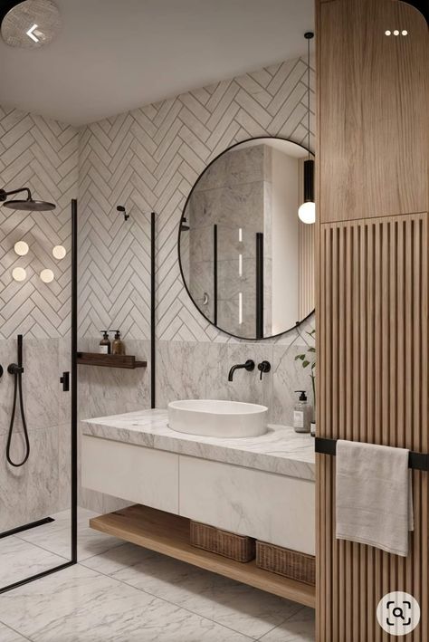 Bathroom Inspo Tiles, Spa Like Bathroom Design, Urban Modern Bathroom, Brown And White Bathroom, Bathroom Design Wood, Beautiful Bathroom Designs, Small Bathroom Interior, Bathroom Redesign, Bathroom Design Decor