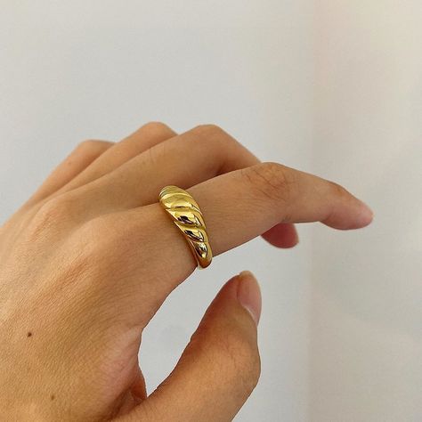 Cute Croissant, Gold Chunky Ring, Croissant Ring, Jewellery Aesthetic, Perfect Gift For Girlfriend, Gold Statement Ring, Chunky Rings, Twist Ring, Everyday Rings