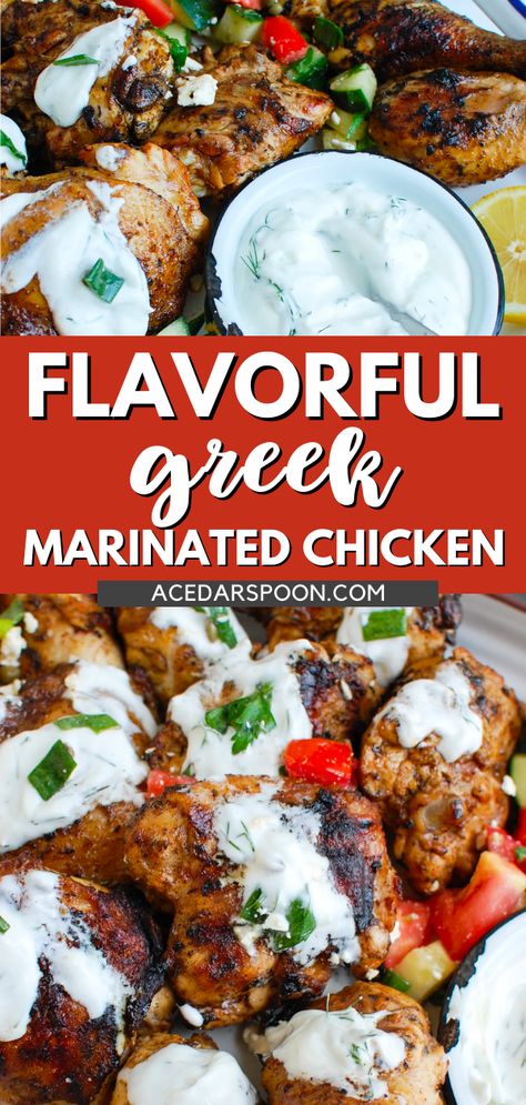 Best Greek Chicken Marinade Yogurt, Grilled Chicken Skewers With Tzatziki, Crockpot Chicken With Greek Yogurt, Tzatziki Sauce Chicken, Tzatziki Chicken Marinade, Tzatziki Marinated Chicken, Mediterranean Grilled Chicken + Dill Greek Yogurt Sauce, Tziki Sauce Chicken, Best Greek Chicken Recipe