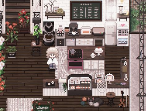 Cosy Cafe at Stardew Valley Nexus - Mods and community Stardew Valley House Inspiration, Stardew Valley Naver Cafe, Aesthetic Stardew Valley House, Stardew Valley Mods House, Stardew Valley Mods Furniture, Stardew Valley Furniture Mod, Stardew Valley Cottagecore, Stardew Valley Furniture, Stardew House