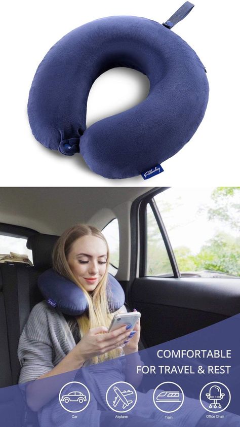 Fabuday Travel Pillow Memory Foam - Head Neck Support Airplane Pillow for Traveling, Car, Home, Office, Travel Neck Flight Pillow with Attachable Snap Strap Soft Washable Cover Travel Pillow Diy, Travel Pillow Airplane, Airplane Pillow, Food Pillows, Travel Neck Pillow, Foam Head, U Shaped Pillow, Inflatable Pillow, Memory Foam Pillows