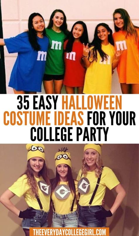 College Halloween Costumes Easy Group Costume Ideas, Hot College Halloween Costume Ideas, Minion Dress Up, Cute College Halloween Costumes, Best Friends Halloween Costumes, Costume Ideas For College, Diy Minion Costume, Sun And Moon Costume, Costume Ideas Cute