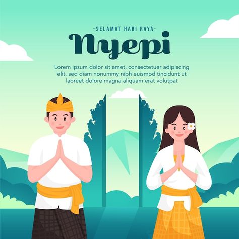 Bali Traditional Clothes, Hari Raya Nyepi, Nyepi Day, Day Of Silence, Temple Bali, Sun Background, Clothes Illustration, Selamat Hari Raya, Bali Island