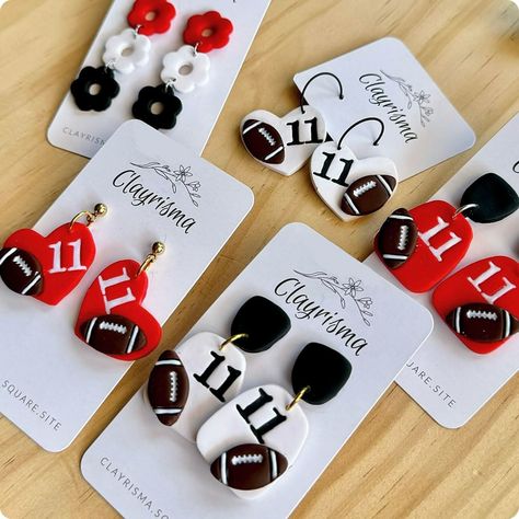 Sport Clay Earrings, School Spirit Clay Earrings, Clay Football Earrings, Football Clay Earrings, Sporting Clays, Football Earrings, Polymer Earrings, Custom Fans, Earring Making