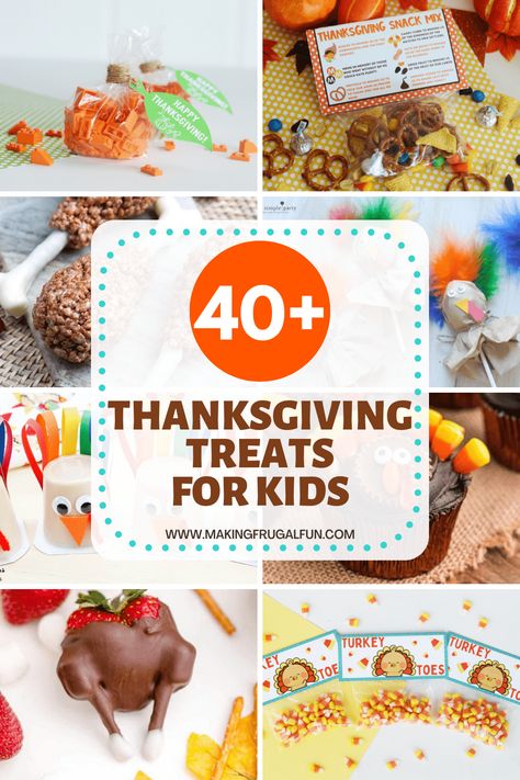 These Thanksgiving treats for kids are the perfect way to make kids at your Thanksgiving celebration happy! Choose from turkey treats, party favors, and place savers! Thanksgiving Treats for Kids | Turkey Treats | Thanksgiving Place Savers | Thanksgiving Party Favors for Kids | Thanksgiving Snack Ideas | Thanksgiving Kid's Table Ideas | Thanksgiving Kid's Food Ideas | Making Frugal Fun Thanksgiving Treats Classroom, Thanksgiving Snack For Preschoolers, Kids Thanksgiving Treats For School, Preschool Thanksgiving Snack Ideas, Turkey Treats For Kids Classroom, Thanksgiving Snack Crafts For Kids, Thanksgiving School Treats Prepackaged, Thanksgiving Table Favors For Kids, Fun Thanksgiving Treats For Kids