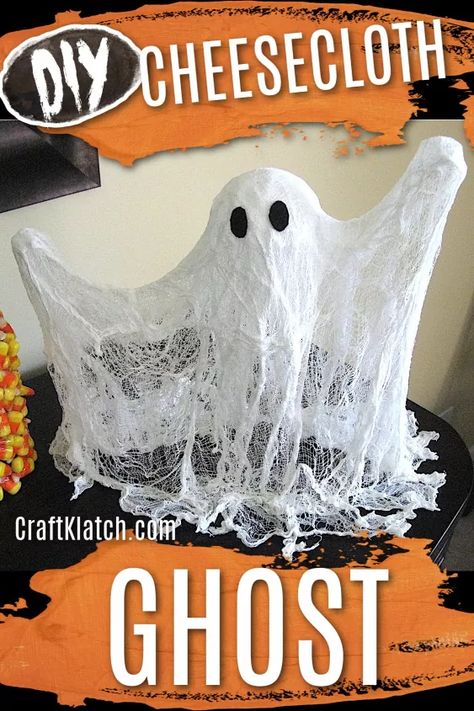 Cheese Cloth Ghost Craft Tutorial [Video] | Hometalk Cheesecloth Ghost Diy, Cheese Cloth Ghost, Cloth Ghost, Ghost Craft, Cheesecloth Ghost, Liquid Starch, Halloween Confetti, Coaster Projects, Ghost Crafts