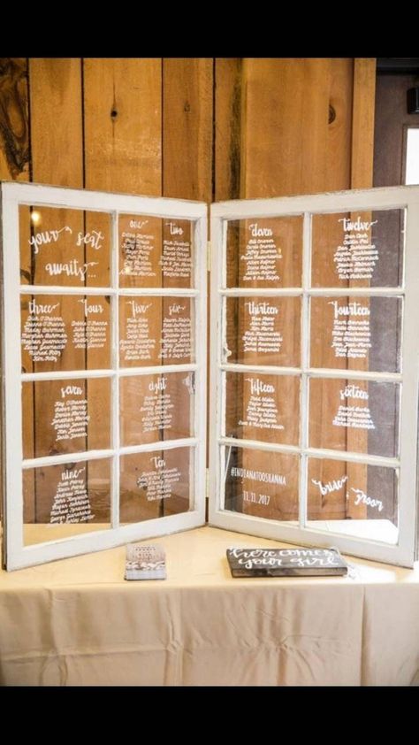 Antique Window, Antique Windows, Future Wedding Plans, Farm Decor, Seating Chart Wedding, Guest List, Wedding Seating, Seating Chart, Seating Charts