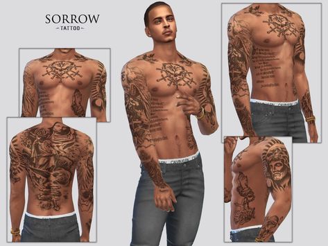 The Sims Resource - Sorrow Tattoo Cc Tattoo, Lotes The Sims 4, Sims 4 Men Clothing, Sims 4 Male Clothes, Sims 4 Tattoos, Sims 4 Tsr, Sims 4 Cas Mods, The Sims 4 Skin, Pelo Sims