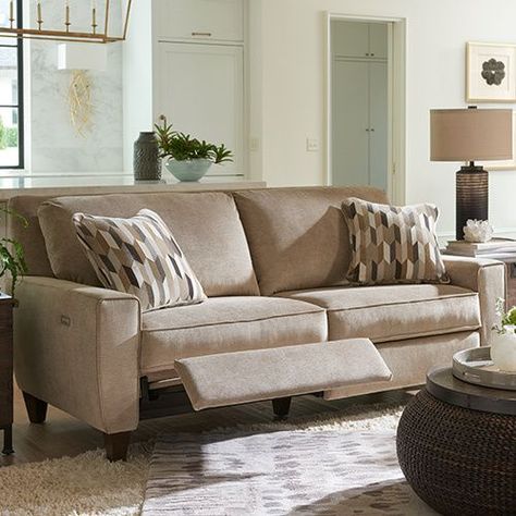 Scandi Family Room, Cool Recliners Furniture, Loveseat Recliners In Living Room, Best Reclining Sofa, Reclining Loveseats For Small Spaces, Recliners That Don't Look Like Recliners, Transitional Reclining Sofa, Living Room With Recliners Ideas, Lazboy Sofa