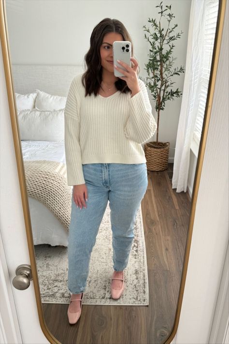 Women's V-Neck Sweater curated on LTK Vneck Sweater Outfit, Sweater Outfit, 2024 Fashion, Sweater Design, V Neck Sweater, Vneck Sweater, Neck Sweater, Sweater Sizes, Jeans Size