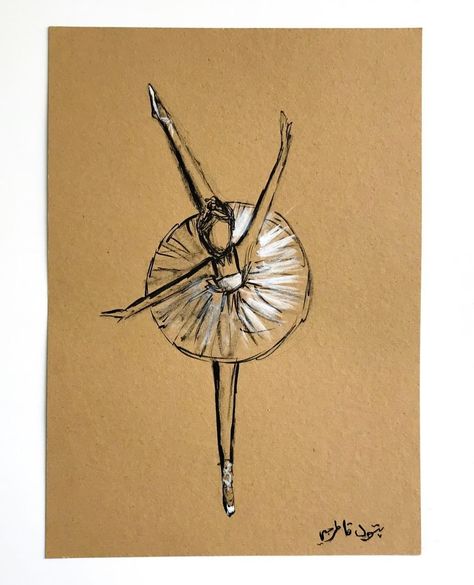 Batool Katerji on Instagram: “Back to ballerinas ⁠ Black & white ink on natural color sketch paper.⁠ ⁠⁠ .⁠ .⁠ .⁠ .⁠ .⁠ #batoolart #batoolkaterjiart #batoolkaterji…” Easy Pen Drawing, Drawing Ballerina, Ballerina Sketch, Ballet Drawings, Ballerina Drawing, Name Drawings, Art Ballet, Ballerina Wall Art, Ballerina Painting