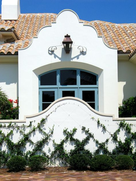 Alys Beach Exterior, Cape Dutch Style Homes, Mission Revival Homes, Spanish Roof, Dutch Gable, Spanish Style Exterior, Mission Revival, Spanish Exterior, Spanish Mission