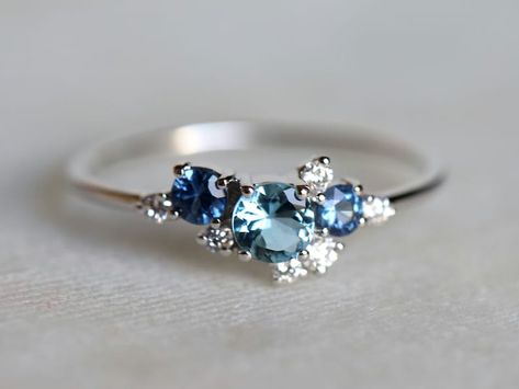 Aquamarine Engagement Ring Cluster Ring Cluster Engagement - Etsy Engagement Ring Aquamarine, Engagement Ring Cluster, Engagement Ring Sapphire, Sapphire Cluster Ring, Raw Diamond Engagement Rings, Diamond Rings With Price, White Sapphire Engagement Ring, Rough Diamond Ring, Ring Cluster