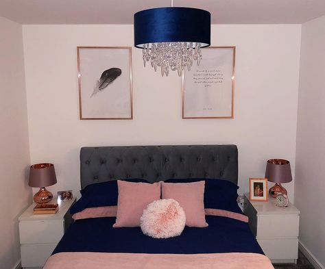 The Little Grey Home on Instagram: “Time for a transformation! A simple change can be so effective. New bed covers, light and curtains added instantly changes my room. I had…” Teen Girl Bedrooms Ideas, Rose Gold Room Decor, Rose Gold Rooms, Navy Bedroom, Uni Dorm, Rose Gold Bedroom, Gold Room Decor, Girl Bedrooms, Grey Home